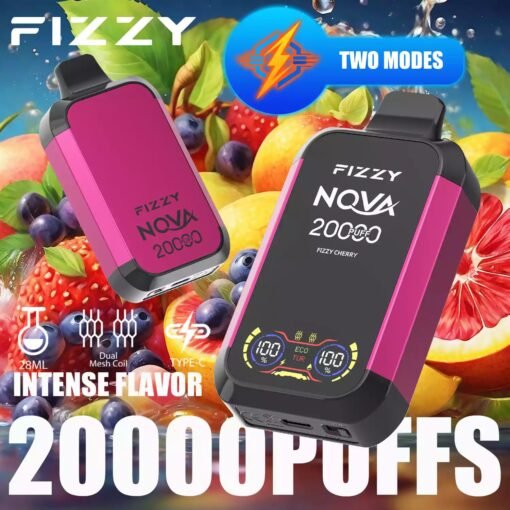 Fizzy Nova 20000 Puffs Dual Mesh 2% 5% LCD-Bildschirm mit niedrigem Nikotingehalt. Kaufen Sie wiederaufladbare Einweg-Vapes im Großhandel – Bild 2