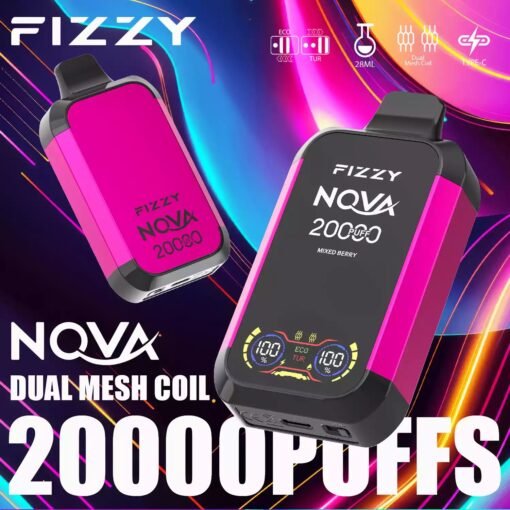 Fizzy Nova 20000 Puffs Dual Mesh 2% 5% LCD-Bildschirm mit niedrigem Nikotingehalt. Kaufen Sie wiederaufladbare Einweg-Vapes im Großhandel – Bild 9